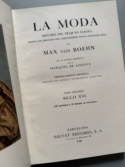 Libro de: La moda. Siglo XVI, Max von Boehn - Salvat Editores, 1928