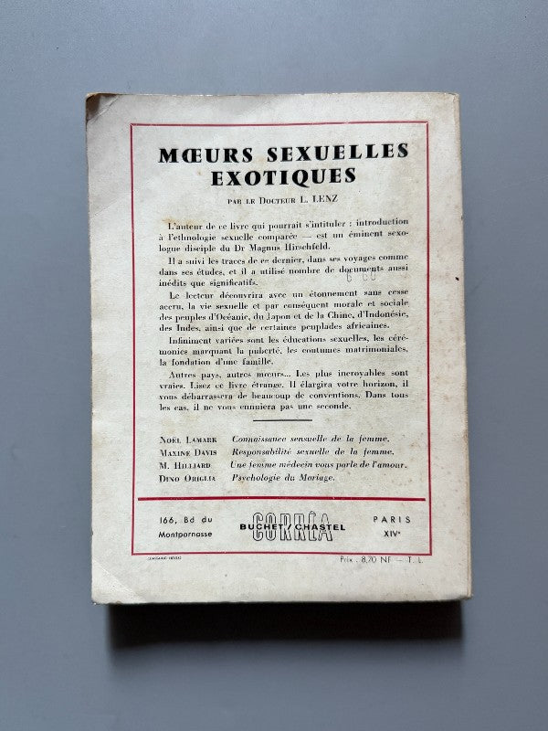 Moeurs sexuelles exotiques, Dr. L. Lenz - Buchet/ Chastel Corrêa, 1960