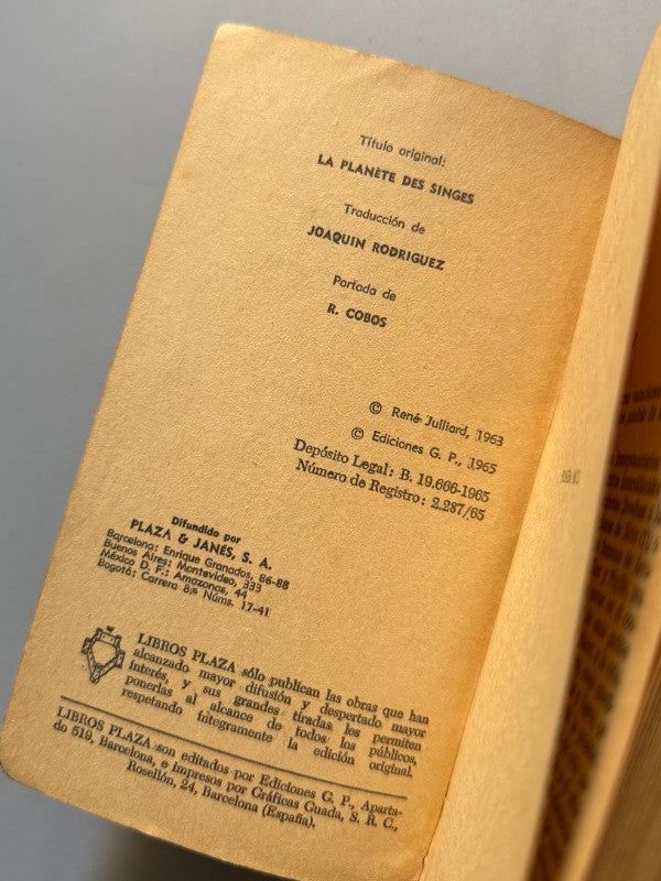 El planeta de los simios, Pierre Boulle (1ª edición española) - Ediciones G. P., 1965