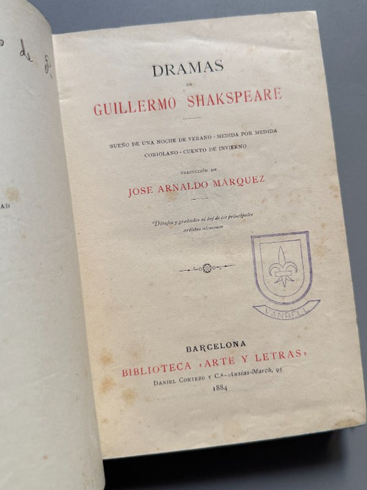 Dramas de Shakespeare, William Shakespeare - Biblioteca Arte y Letras, 1884