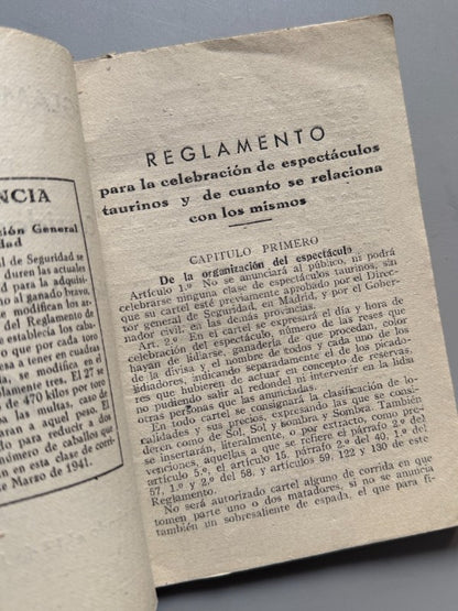 Reglamento oficial para las corridas de toros, novillos y becerros - Gráficas Arte, 1930