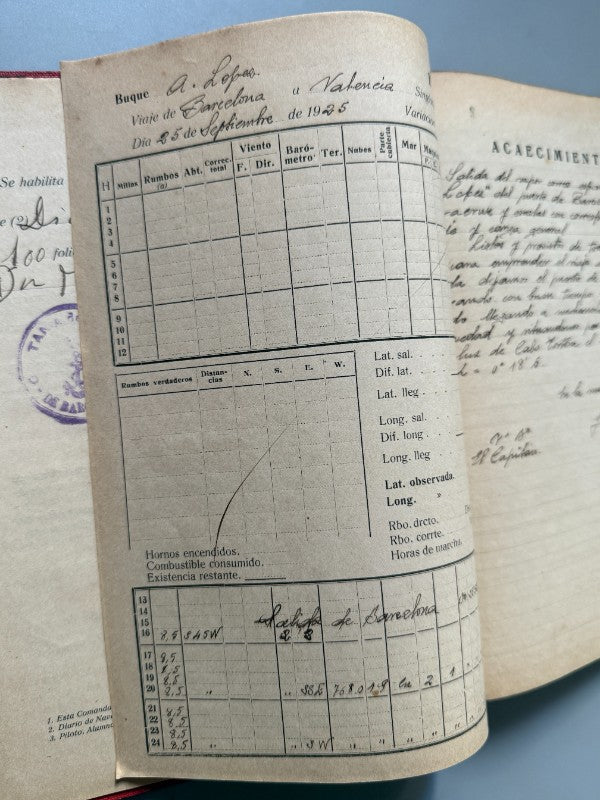 Diario de navegación Vapor Antonio López + postal. Barcelona, La Habana, Nueva York - 1925