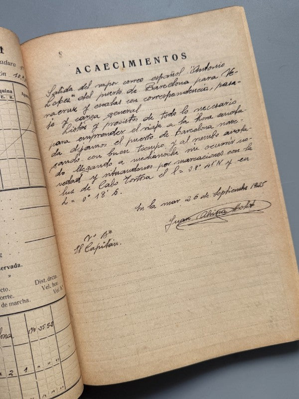Diario de navegación Vapor Antonio López + postal. Barcelona, La Habana, Nueva York - 1925