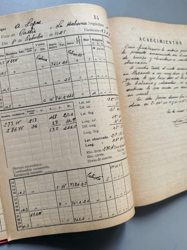 Diario de navegación Vapor Antonio López + postal. Barcelona, La Habana, Nueva York - 1925