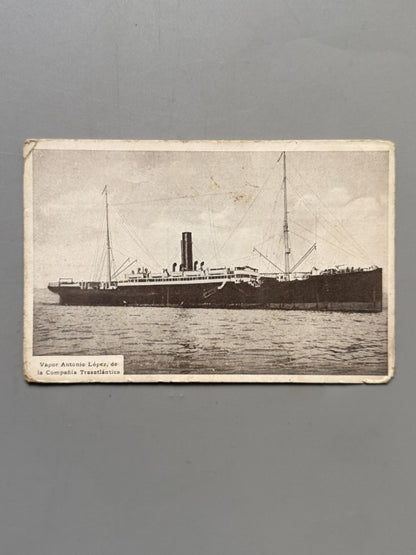 Diario de navegación Vapor Antonio López + postal. Barcelona, La Habana, Nueva York - 1925