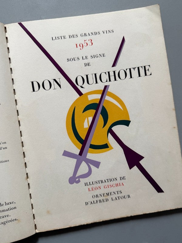 Liste de grands vins 1953 sur le signe de Don Quichotte - Établiments Nicolas, 1952