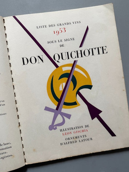 Liste de grands vins 1953 sur le signe de Don Quichotte - Établiments Nicolas, 1952