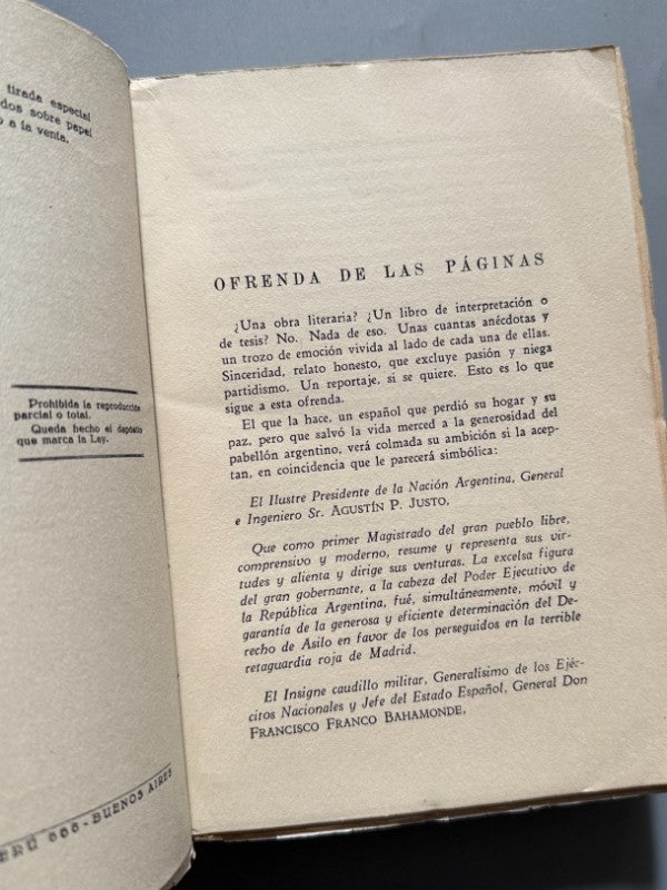 Argentina España 1936-1937, Francisco Casares - Editorial Poblet, 1937