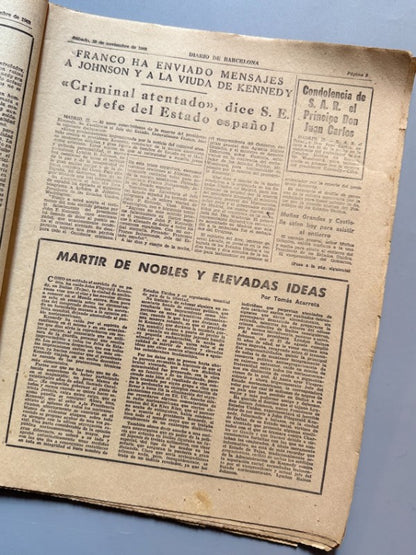 Muerte de John F. Kennedy. Diario de Barcelona - 23 de noviembre 1963