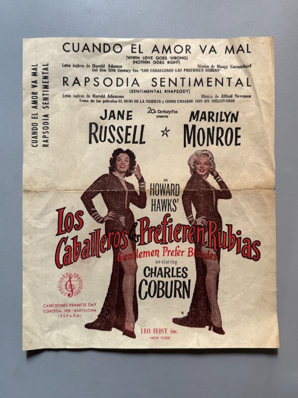 Marilyn Monroe. Partitura "Los caballeros las prefieren rubias" - Canciones Francis Day, años 50