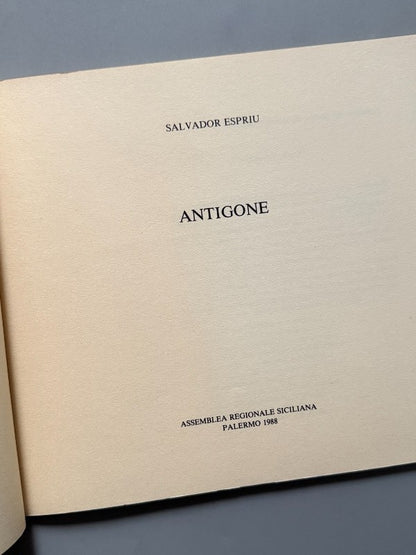 Antigone, Salvador Espriu (portada Subirachs - firma traductor) - Palermo, 1988
