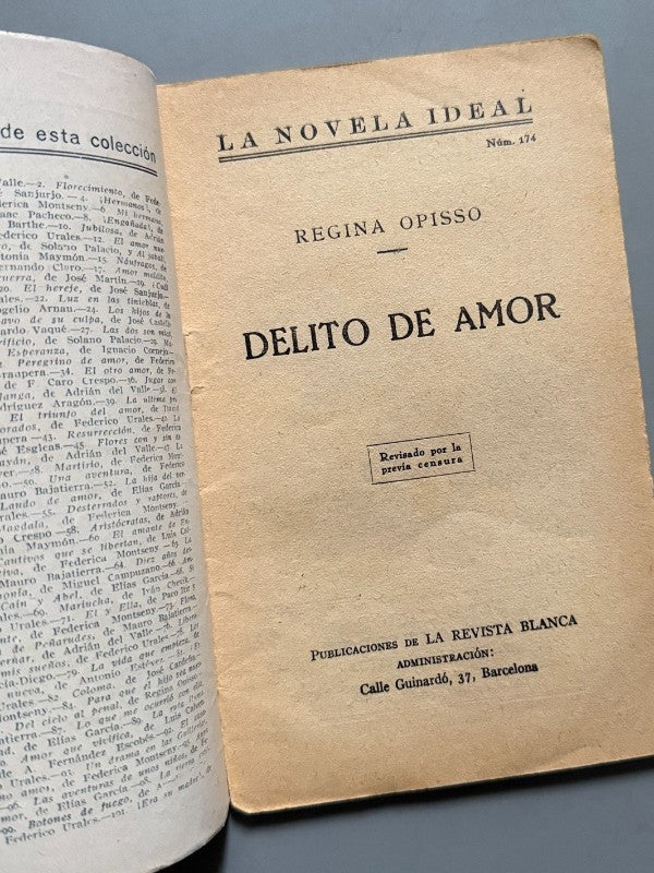Delito de amor, Regina Opisso (La Novela Ideal nº174) - La Revista Blanca, años 20-30