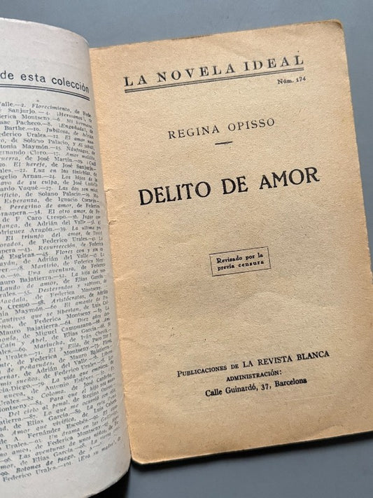 Delito de amor, Regina Opisso (La Novela Ideal nº174) - La Revista Blanca, años 20-30