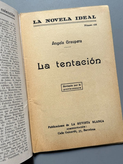 La tentación, Ángela Graupera (La Novela Ideal nº133) - La Revista Blanca, años 20-30