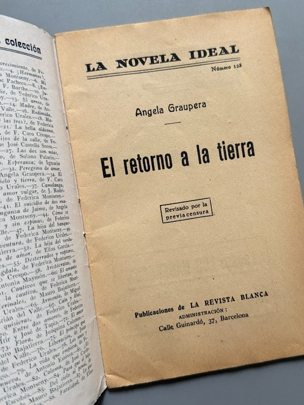 El retorno a la tierra, Ángela Graupera (La Novela Ideal nº123) - La Revista Blanca, años 20-30