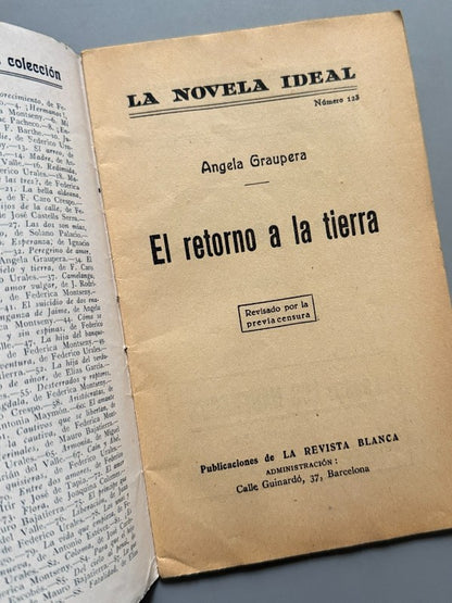 El retorno a la tierra, Ángela Graupera (La Novela Ideal nº123) - La Revista Blanca, años 20-30