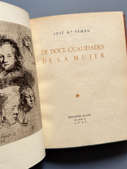 De doce cualidades de la mujer, José Mª Pemán. Encuadernación artística - Ediciones Alcor, 1947