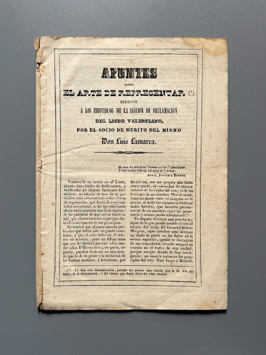 Apuntes sobre el arte de representar, Luis Lamarca - Imprenta de López y Cª, 1841