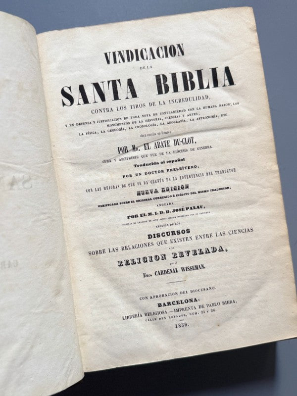 Vindicación de la Santa Biblia, Abate du-Clot - Imprenta de Pablo Riera, 1859
