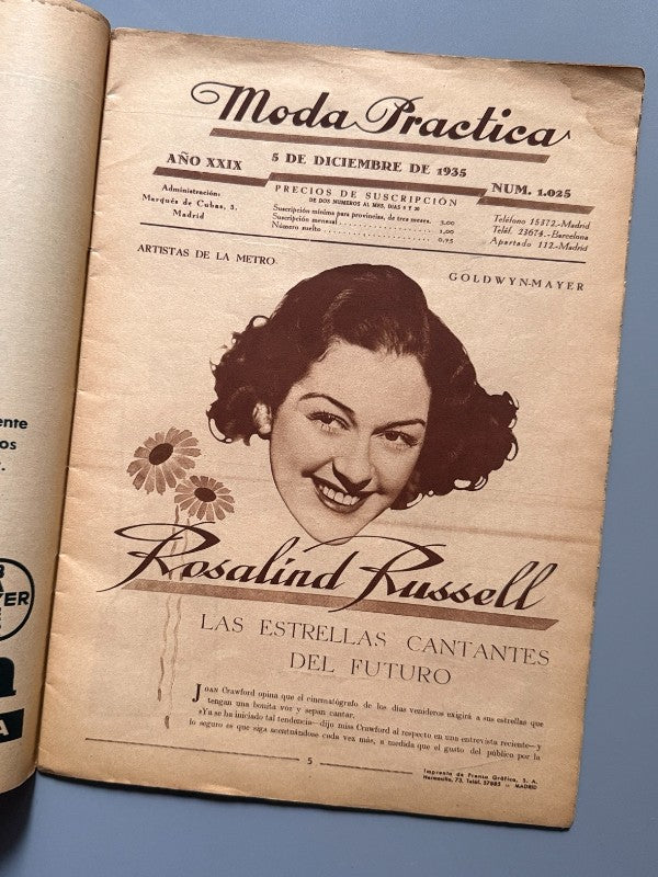 Moda práctica, año XXIX, nº1025 - 5 de diciembre de 1935