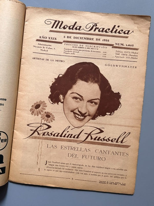 Moda práctica, año XXIX, nº1025 - 5 de diciembre de 1935