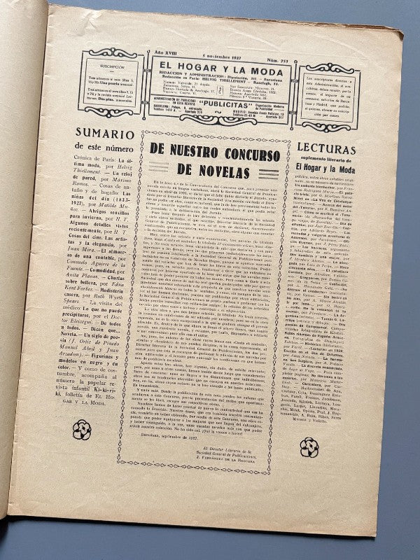 El hogar y la moda, nº753. Diseño portada Jean Patou - 5 de noviembre de 1927