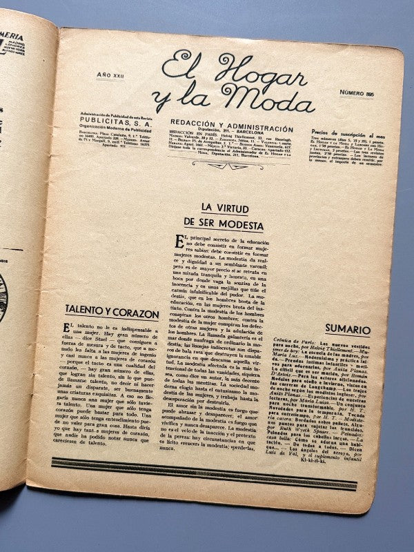 El hogar y la moda, nº895 - 5 de noviembre de 1931