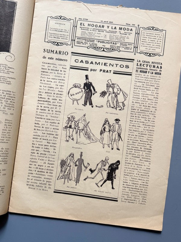 El hogar y la moda, nº733. Diseño portada Lucien Lelong. Especial bodas - 15 de abril de 1927