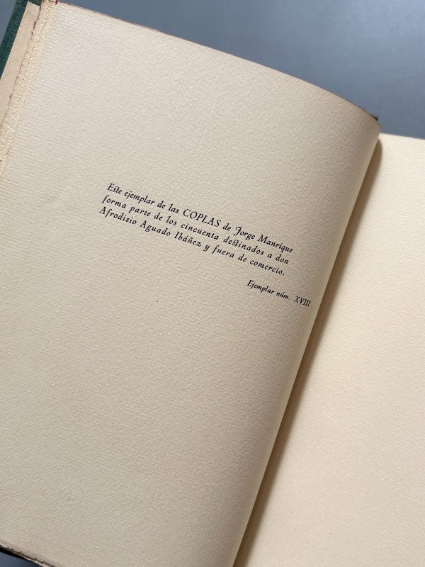 Coplas de Jorge Manrique. Ejemplar nºXVIII de L - Afrodisio Aguado, 1947