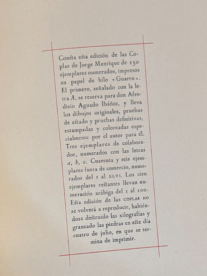 Coplas de Jorge Manrique. Ejemplar nºXVIII de L - Afrodisio Aguado, 1947
