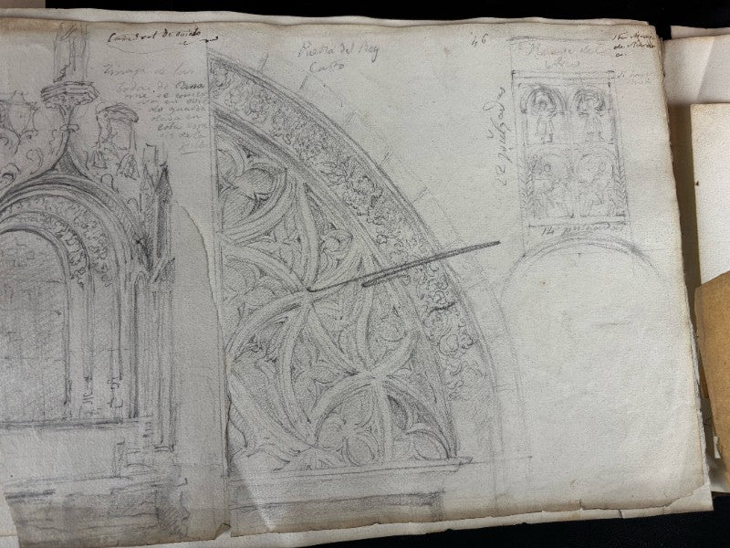 Antiguo e importante cuaderno de dibujos de pueblos y iglesias del siglo XIX (circa 1850)