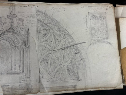 Antiguo e importante cuaderno de dibujos de pueblos y iglesias del siglo XIX (circa 1850)