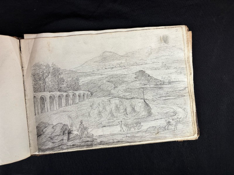 Antiguo e importante cuaderno de dibujos de pueblos y iglesias del siglo XIX (circa 1850)