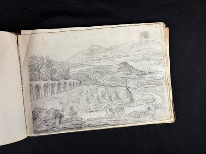Antiguo e importante cuaderno de dibujos de pueblos y iglesias del siglo XIX (circa 1850)