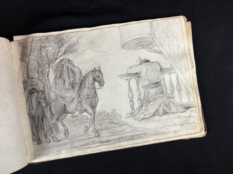 Antiguo e importante cuaderno de dibujos de pueblos y iglesias del siglo XIX (circa 1850)