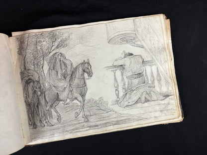 Antiguo e importante cuaderno de dibujos de pueblos y iglesias del siglo XIX (circa 1850)