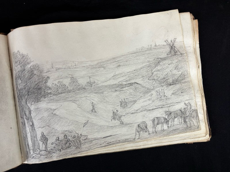 Antiguo e importante cuaderno de dibujos de pueblos y iglesias del siglo XIX (circa 1850)