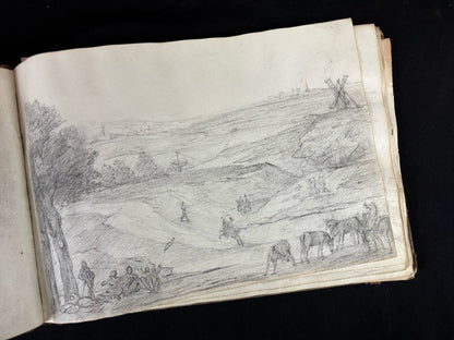 Antiguo e importante cuaderno de dibujos de pueblos y iglesias del siglo XIX (circa 1850)