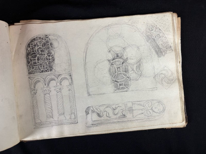 Antiguo e importante cuaderno de dibujos de pueblos y iglesias del siglo XIX (circa 1850)
