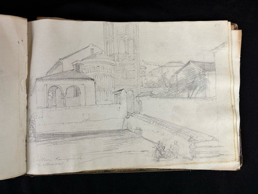Antiguo e importante cuaderno de dibujos de pueblos y iglesias del siglo XIX (circa 1850)