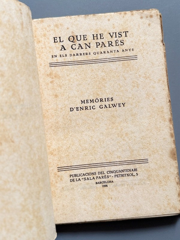 El que he vist a Can Parés, Enric Galwey - Sala Parés, 1934