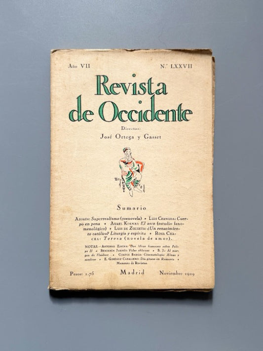 Revista de Occidente. Rosa Chacel (capítulo novela Teresa), Azorín - Año VII, nºLXXVII, 1929