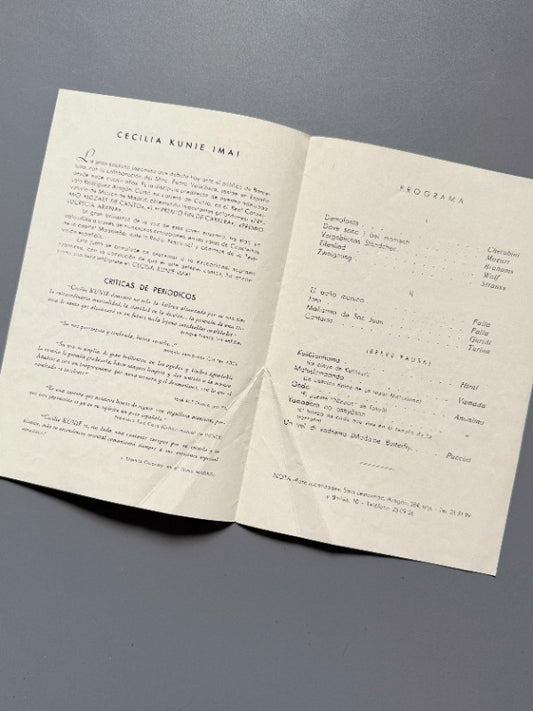 Programa concierto de Kunie Imai (dedicatoria autógrafa) - Sala Lestonnac, 1957
