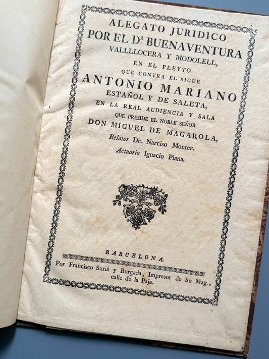 Pleito de herencia. Alegato de Buenaventura Vallllocera contra Antonio Mariano - 1792