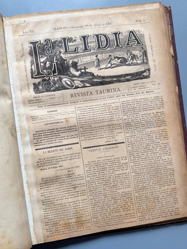 La Lidia. Revista taurina, años V y VI completos (67 números) - 1886-1887