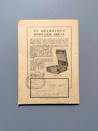 Recordatorio de discos "La voz de su amo". Catálogo - Compañía del Gramófono, julio de 1931