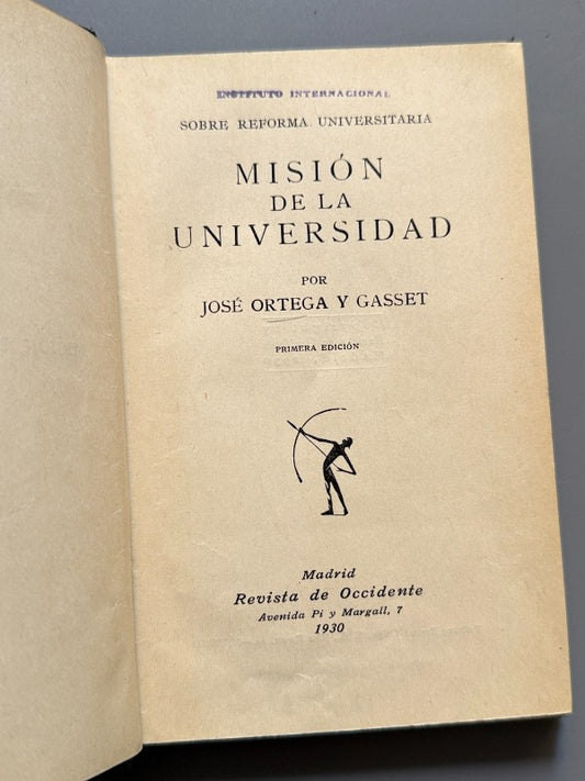 Misión de la universidad, José Ortega y Gasset - Revista de Occidente, 1930