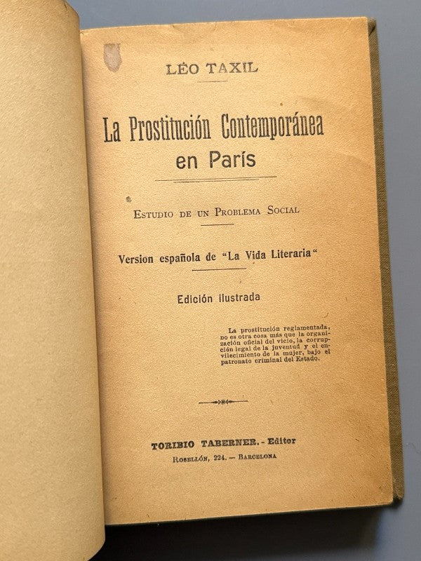 La prostitución contemporánea en París, Leo Taxil - Toribio Taberner, ca. 1900