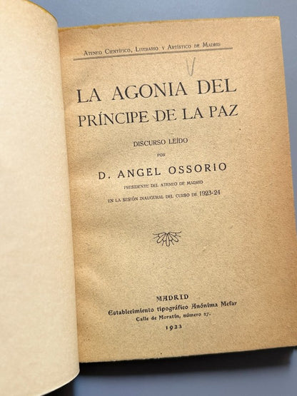 La agonía del príncipe de la paz, Ángel Ossorio - Est. Tip. Anónima Mefar, 1923