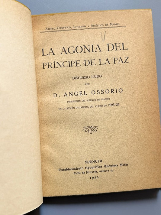La agonía del príncipe de la paz, Ángel Ossorio - Est. Tip. Anónima Mefar, 1923
